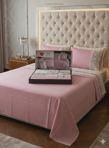 Luksuzna 100% saten  pamuk posteljina set 6/1 – uključuje plahtu 240x260, navlaku 220x200 i 4 jastučnice 50x70