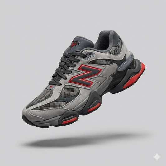 New Balance 9060 Dark Rock with Magnet and Red