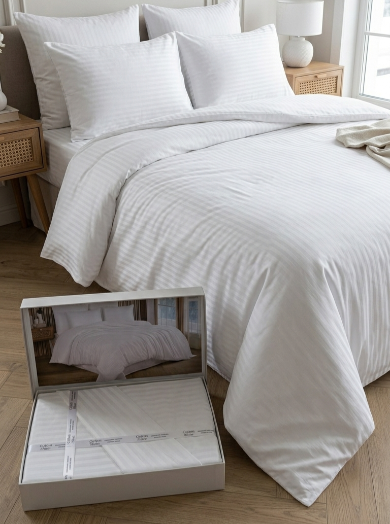 Deluxe saten pamuk posteljina set 4/1 uključuje: plahtu 260x240cm, navlaku 220x200cm i dvije jastučnice 50x70cm
