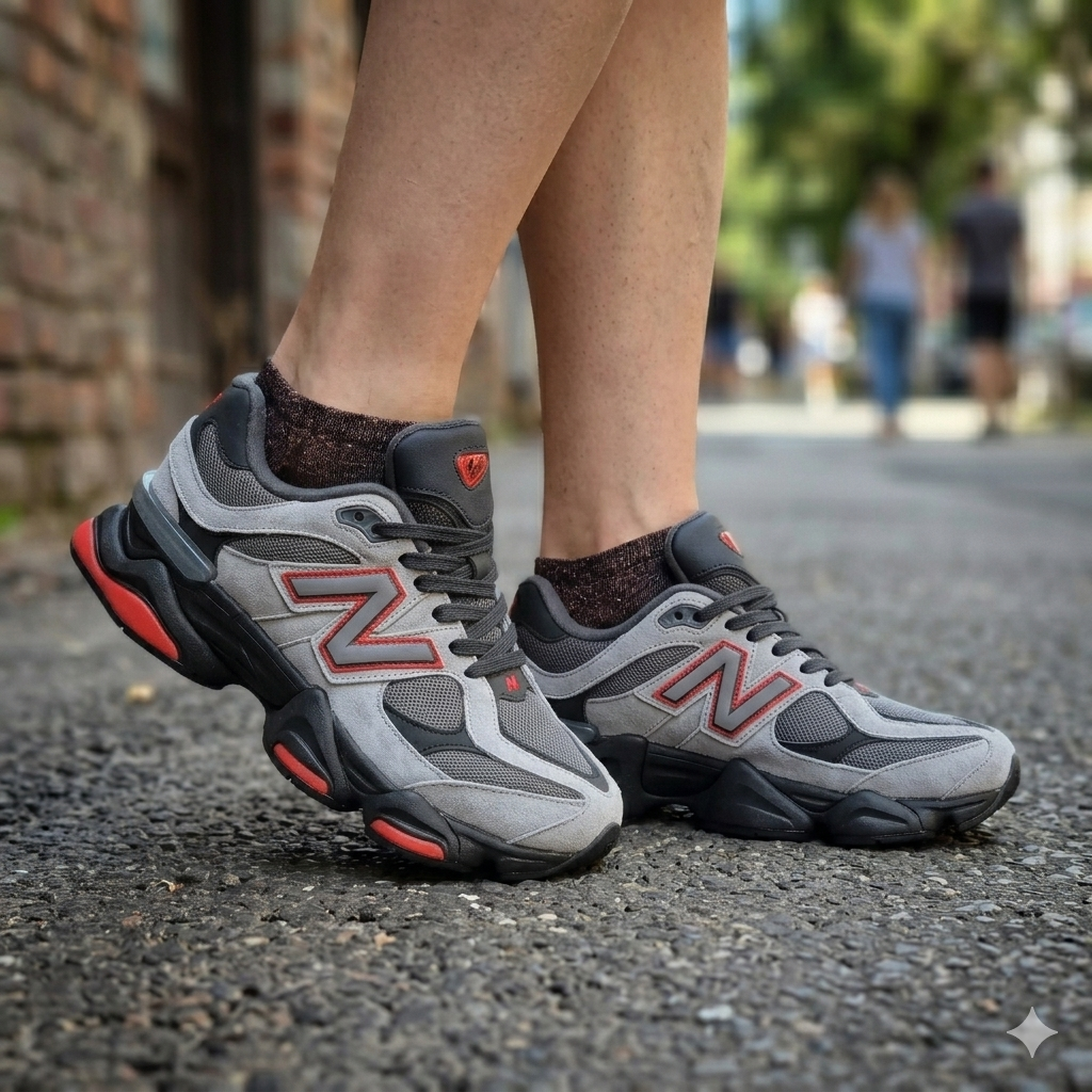 New Balance 9060 Dark Rock with Magnet and Red