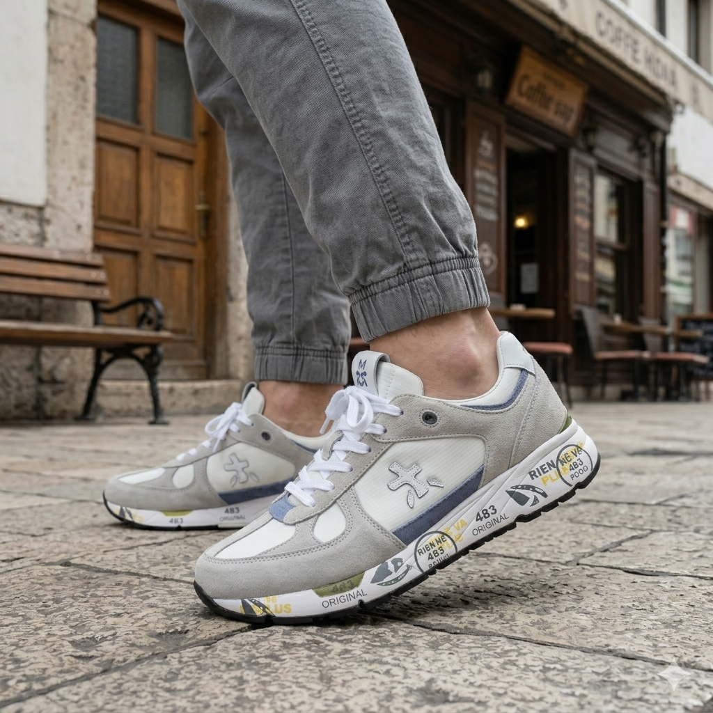 Premiata Mase Grey and White Sneakers