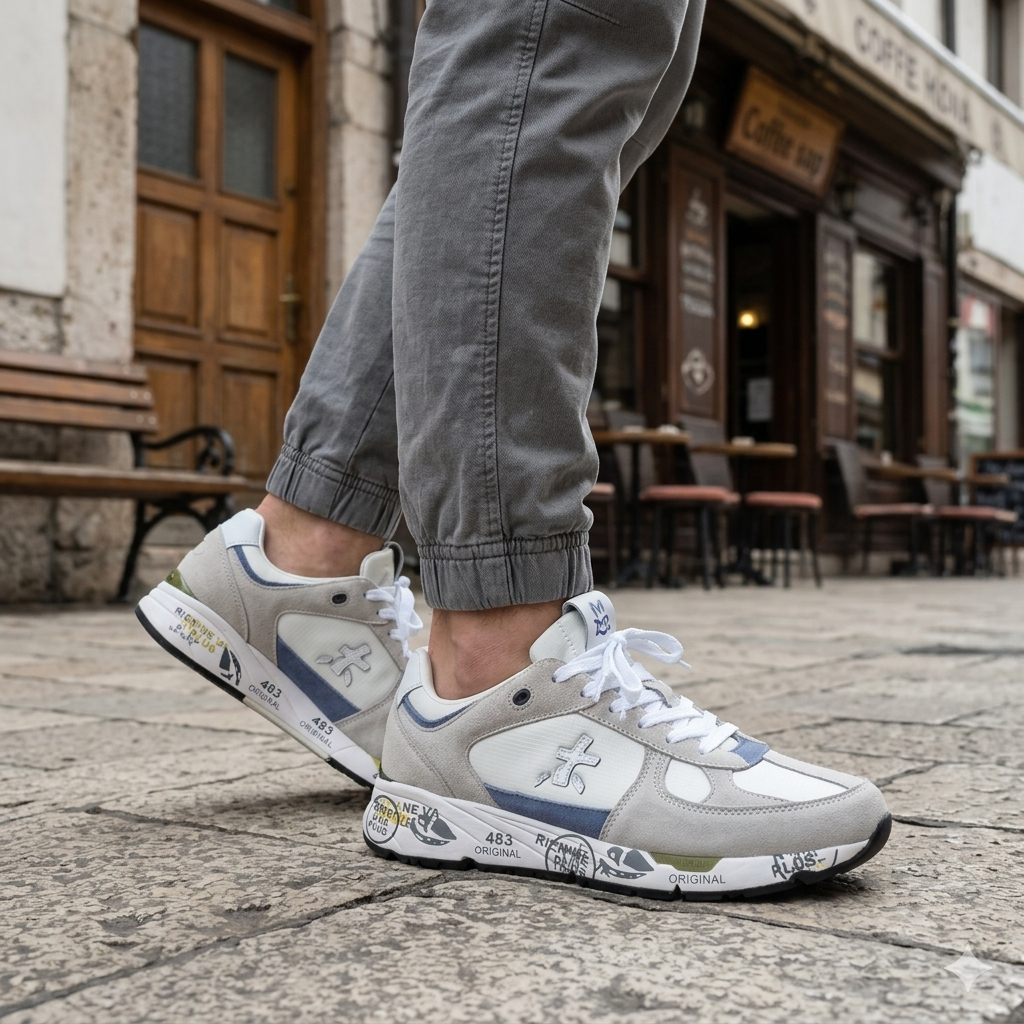 Premiata Mase Grey and White Sneakers